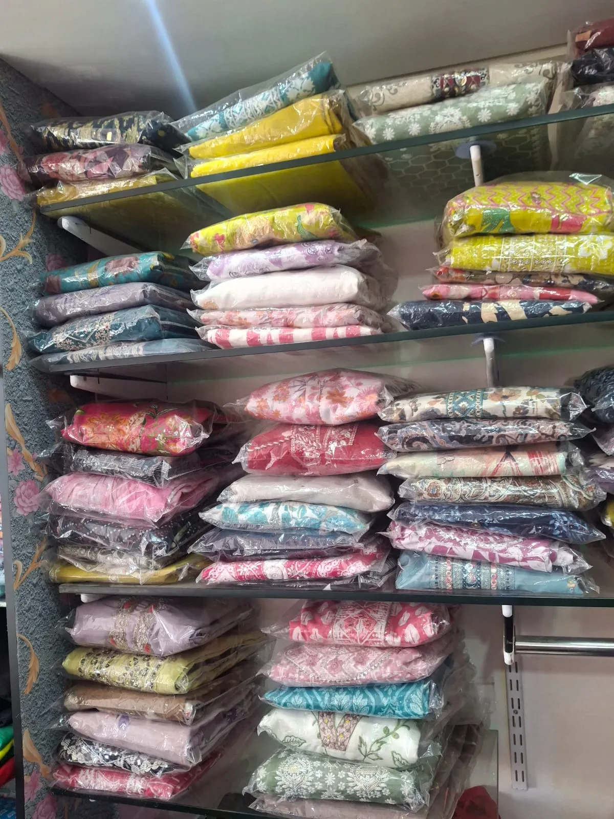 Designer clothing display at Sri Sai Boutique Chikkamagaluru